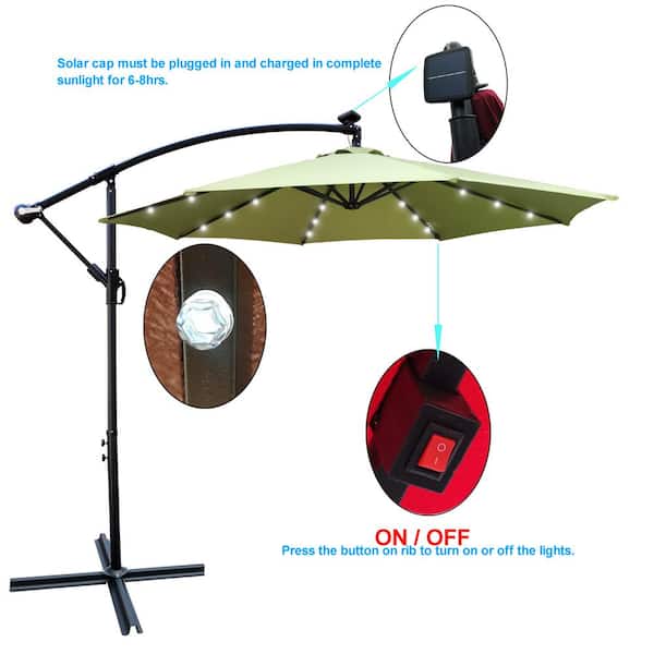 Cesicia 10 ft. Steel Outdoor Patio Cantilever Umbrella Solar Powered LED Patio  Umbrella Shade with Crank in Lime Green W-GXY-89 - The Home Depot