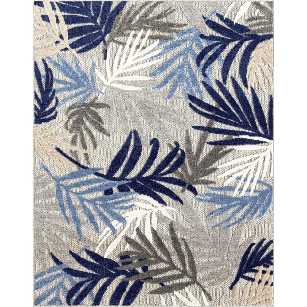 Oasis Blue and Gray Floral 8' x 10' Synthetic Indoor/Outdoor Rug