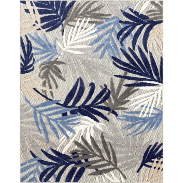 Tayse Rugs Oasis Floral Blue 8 ft. x 10 ft. Indoor/Outdoor Area Rug