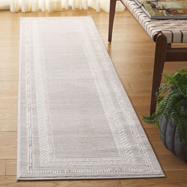 Hanna Ivory/Beige 2 ft. x 8 ft. Modern Border Runner Rug