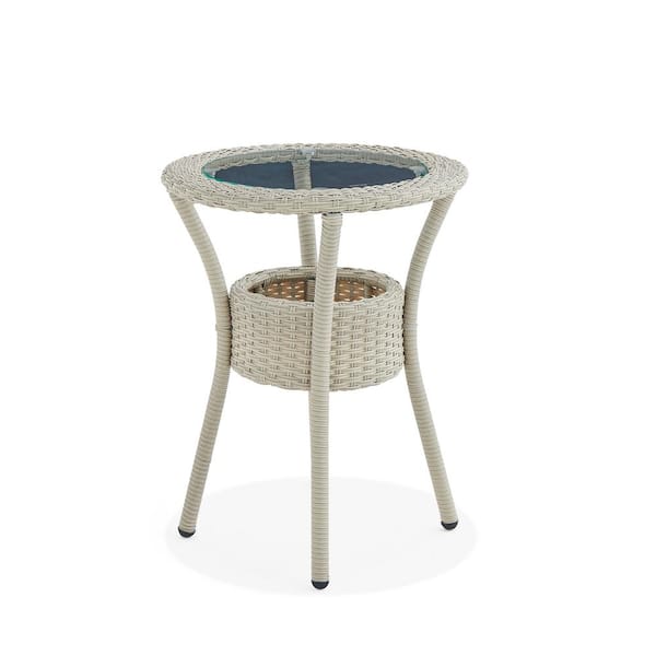 Unbranded Wicker Outdoor Side Round Table with Storage Outdoor Side Table Accent Table