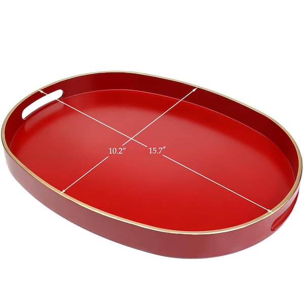 15.7 in. x 10.2 in. Red Plastic Oval Tray - Home Entertaining and