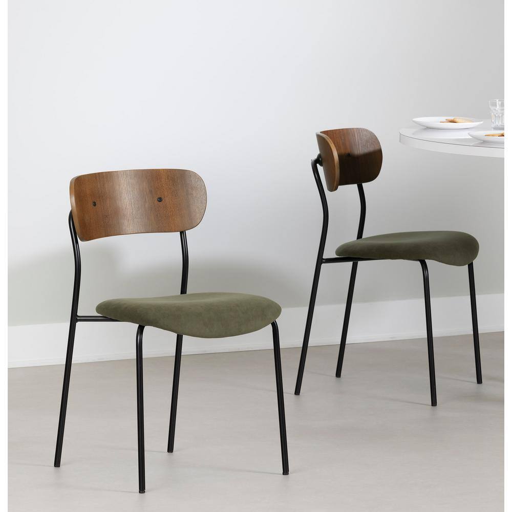 Olive Green and Brown Velvet Upholstered Side Chair with Metal Legs