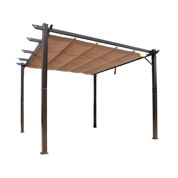 ITOPFOX 10 ft. x 10 ft. Outdoor Aluminum Retractable Pergola Canopy for Porch Party, Garden and Grill Gazebo in Beige