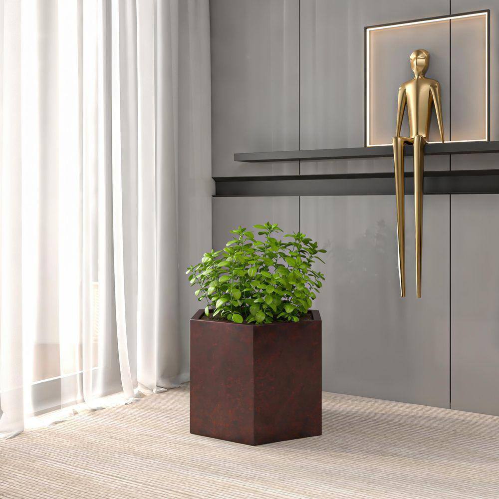 Leisuremod Thicket 15 in. Wide Brown Fiberstone Hexagon Planter