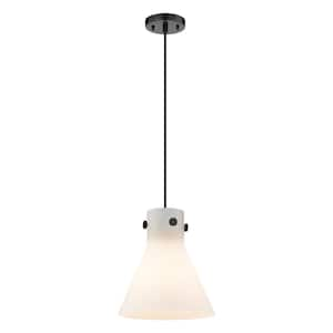 Newton Cone 100-Watt 1 Light Matte Black Shaded Pendant Light with Frosted glass Frosted Glass Shade