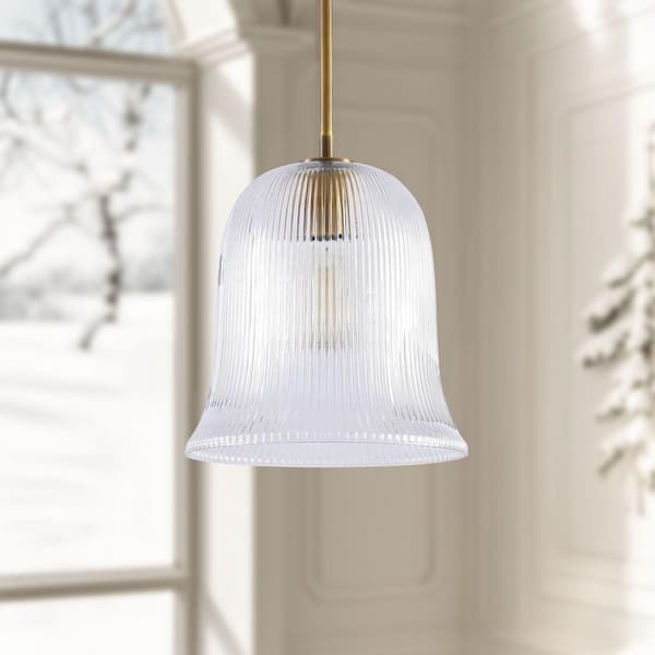 60-Watt 1-Light 11.5 in. Plated Brass Modern Island Mini Pendant Light Dining Kitchen Foyer Lighting With Glass Shade