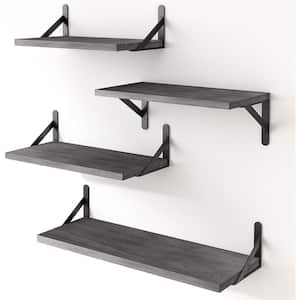 17 in. W x 6.2 in. D Gray Wood Wall Mounted Shelf for Living Room, Decorative Wall Shelf, Set of 4
