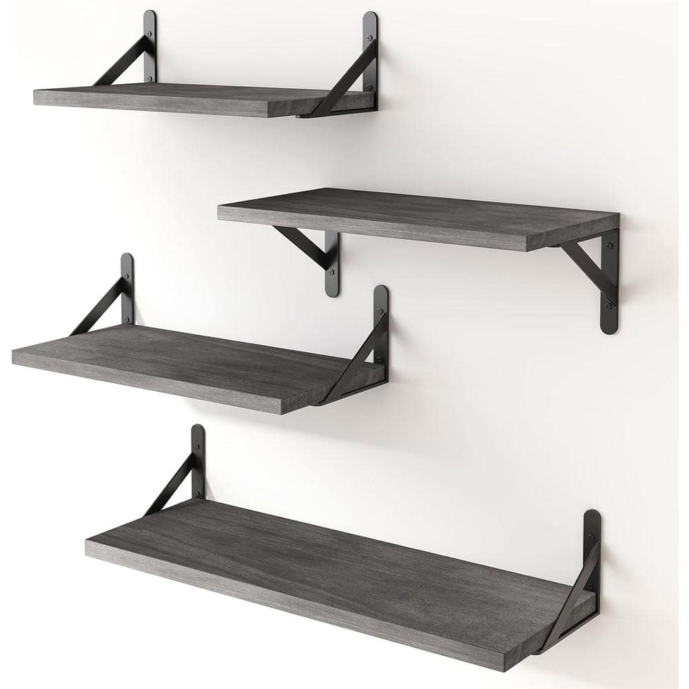 17 in. W x 6.2 in. D Gray Wood Wall Mounted Shelf for Living Room, Decorati