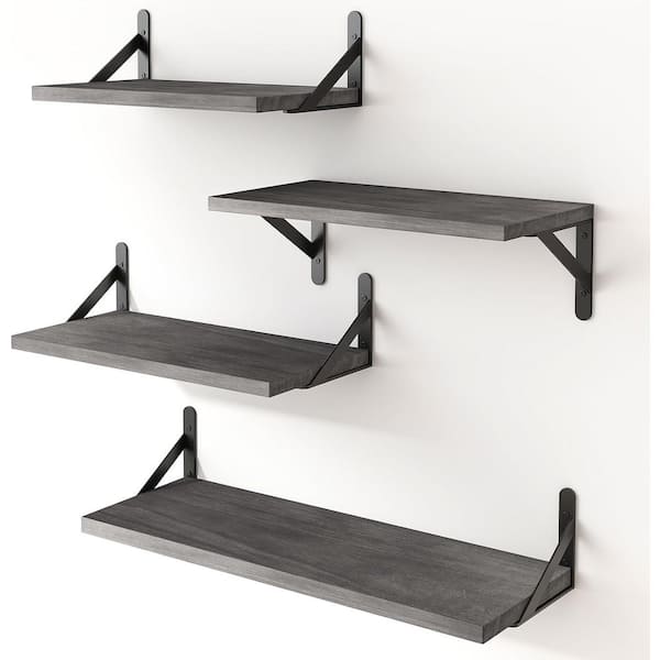 Unbranded 17 in. W x 6.2 in. D Gray Wood Wall Mounted Shelf for Living Room, Decorative Wall Shelf, Set of 4