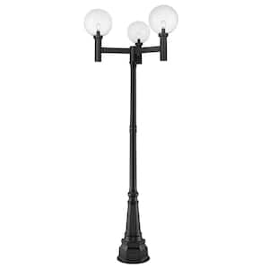 Laurent 3-Light Black Aluminum Hardwired Outdoor Weather Resistant Post Light Set with No Bulbs Included