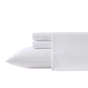Scallop Embroidered 3-Piece Ivory T-200 Percale 100% Cotton Twin Sheet Set