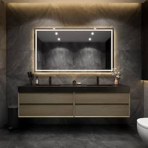 MIA 84 in. W x 20 in. D x 24 in. H Double Sink Floating Bath Vanity in Coffee Wood with Black Stainless Steel Top