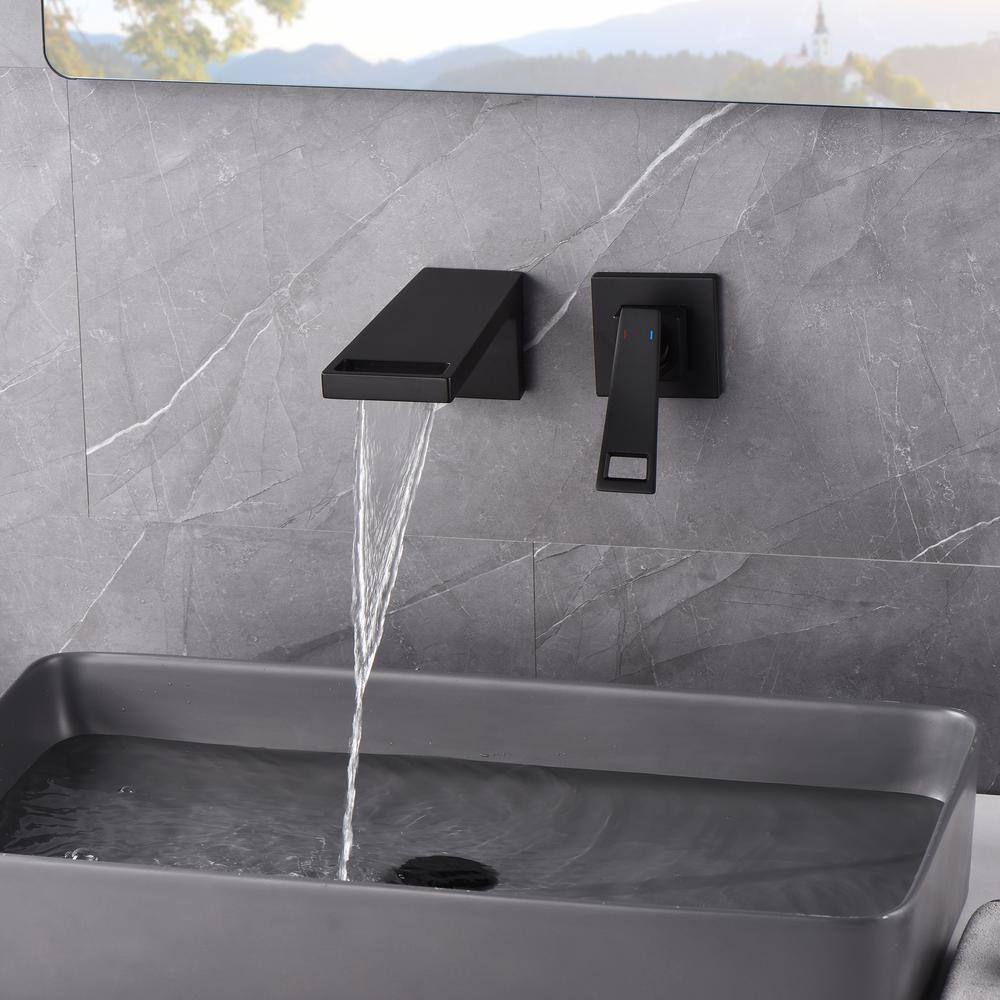 Matte Black Brass Wall Mount Waterfall Bathroom Faucet