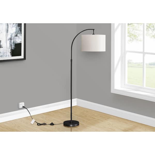 Jushua 65 in. H Black Tall Arc Brass Metal Floor Lamp with Ivory