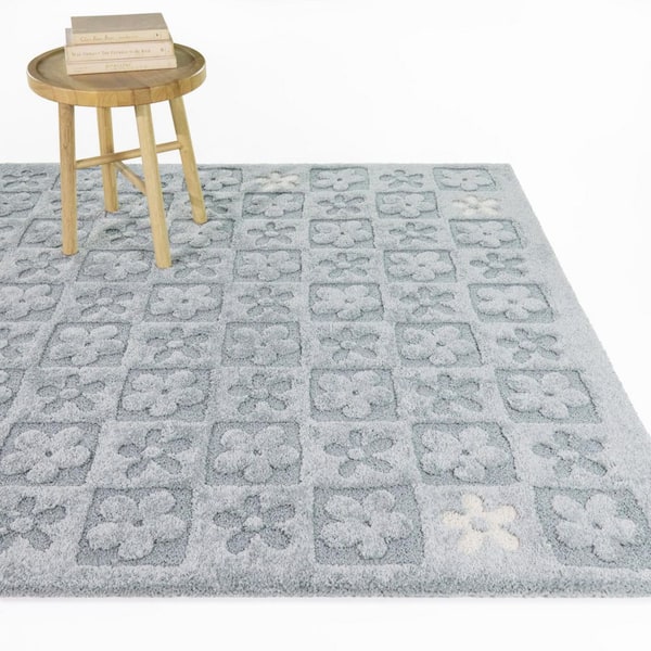 Alyson Teal 7 ft. 10 in. x 10 ft. Checkered Floral Area Rug