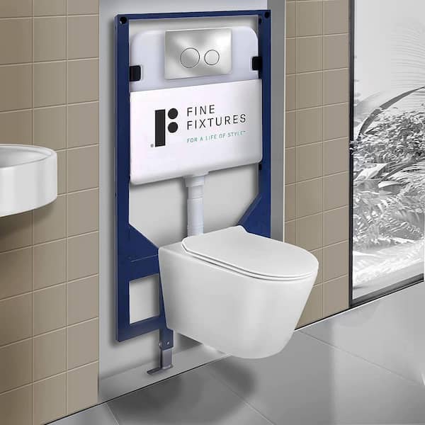 Dakota Wall-Hung 2-piece 1.6 GPF Dual Flush Round Toilet in White with Tank and Dual Flush Plate Seat Included