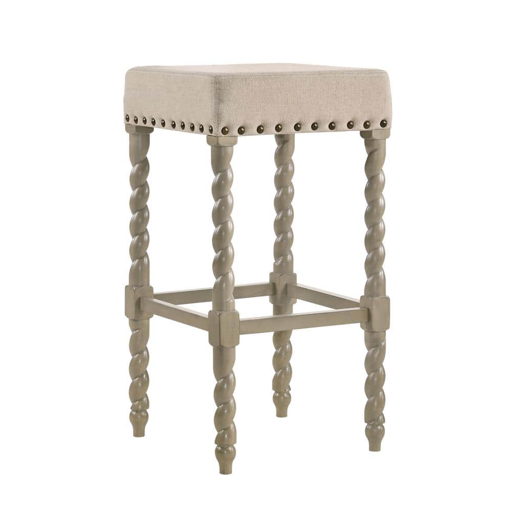 Weathered Gray and Linen 30" Bar Stool with Turned Legs