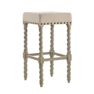 Remick 30 in. Weathered Gray Barley Twist Upholstered Stool