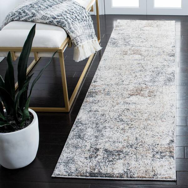Aston Ivory/Gray 2 ft. x 10 ft. Distressed Abstract Runner Rug