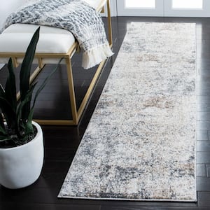 Aston Ivory/Gray 2 ft. x 14 ft. Distressed Abstract Runner Rug