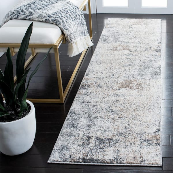 Aston Ivory/Gray 2 ft. x 6 ft. Distressed Abstract Runner Rug