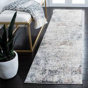 Aston Ivory/Gray 2 ft. x 8 ft. Distressed Abstract Runner Rug