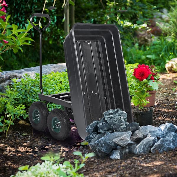 Kahomvis 1.6 cu. ft. Plastic Heavy-Duty Steel Garden Cart, 660 lbs. Capacity Outdoor Wagon with Pneumatic Rubber Tires