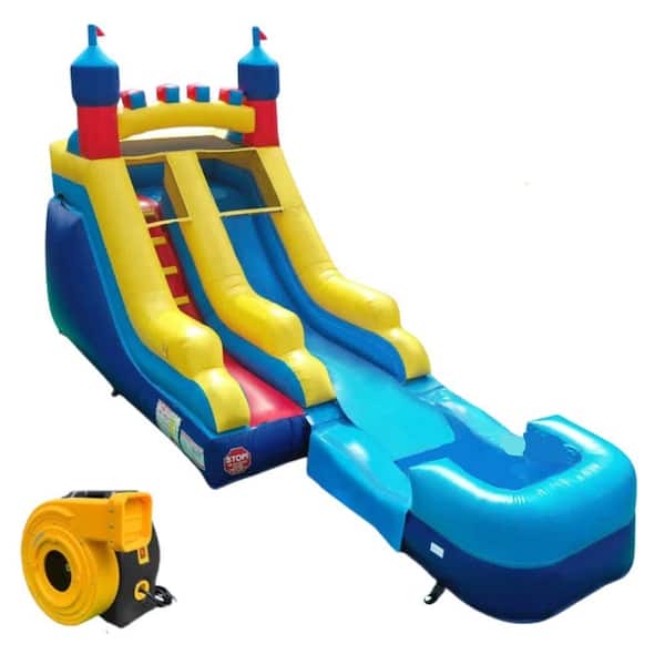 Karl home Vinyl Inflatable Bounce House with Long Slide, Climbing Ladder, Large Ball Pool and 1500-Watt Blower
