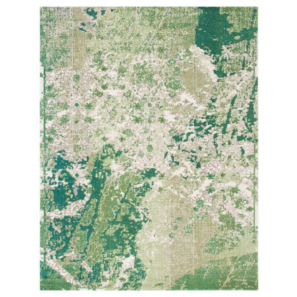 Green and Ivory Rectangular Flat Woven Synthetic Rug 10' x 14'
