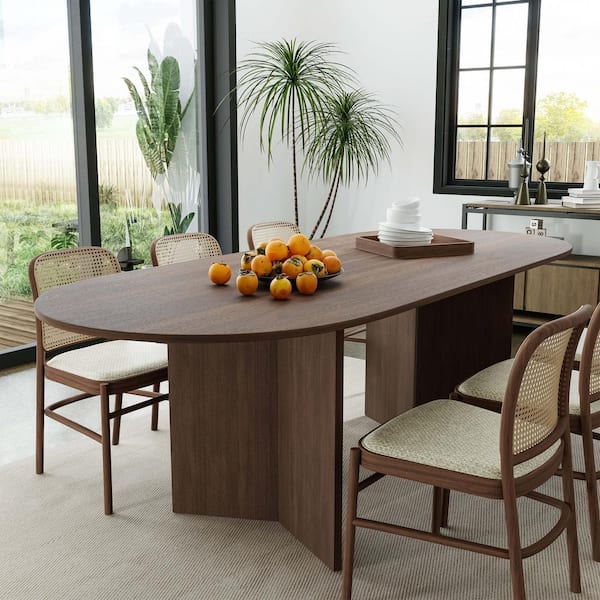 Dovelina Brix Modern Oval Walnut Wood Top 79 in. Double Pedestal