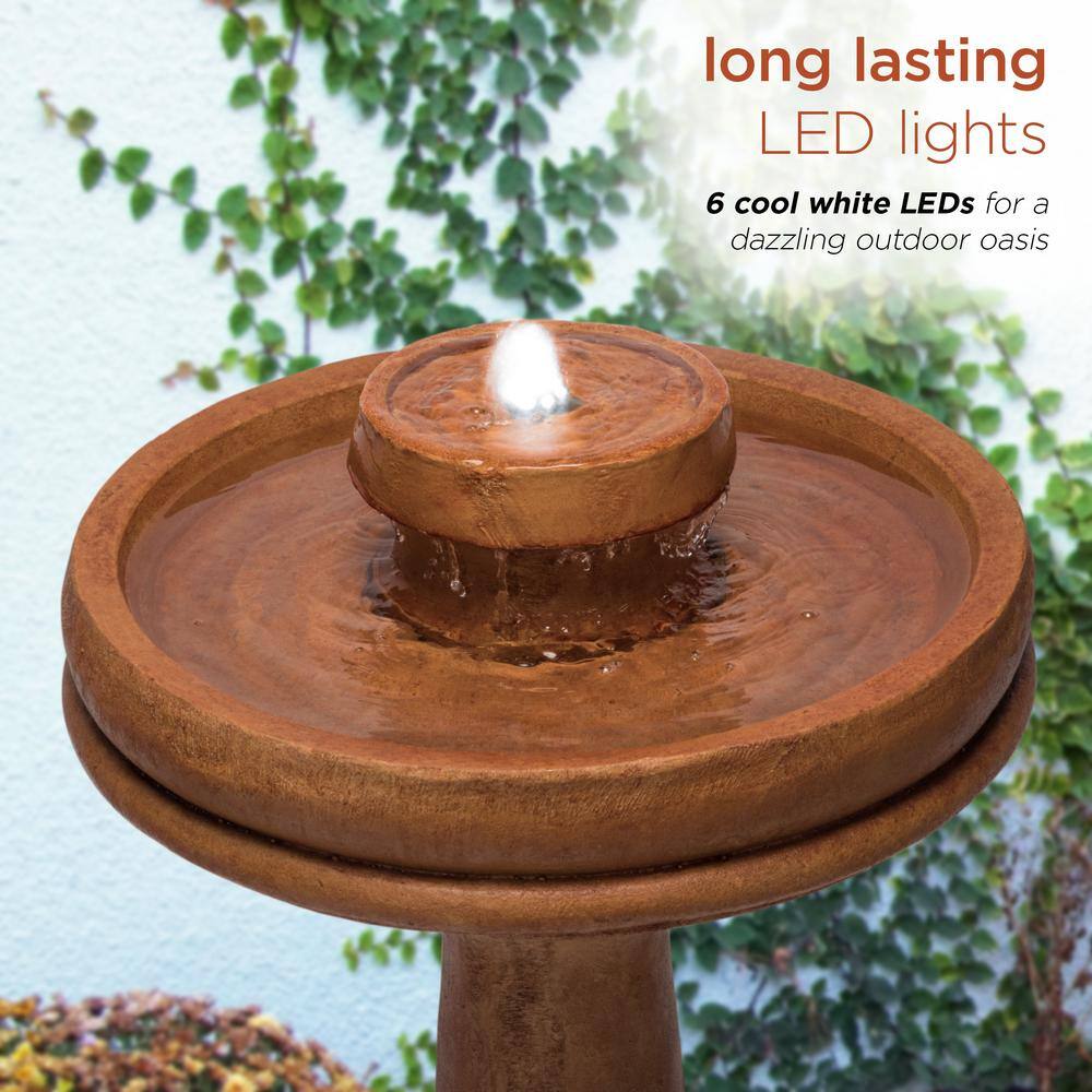 Classic Brown 20" Bird Bath Fountain with LED Light