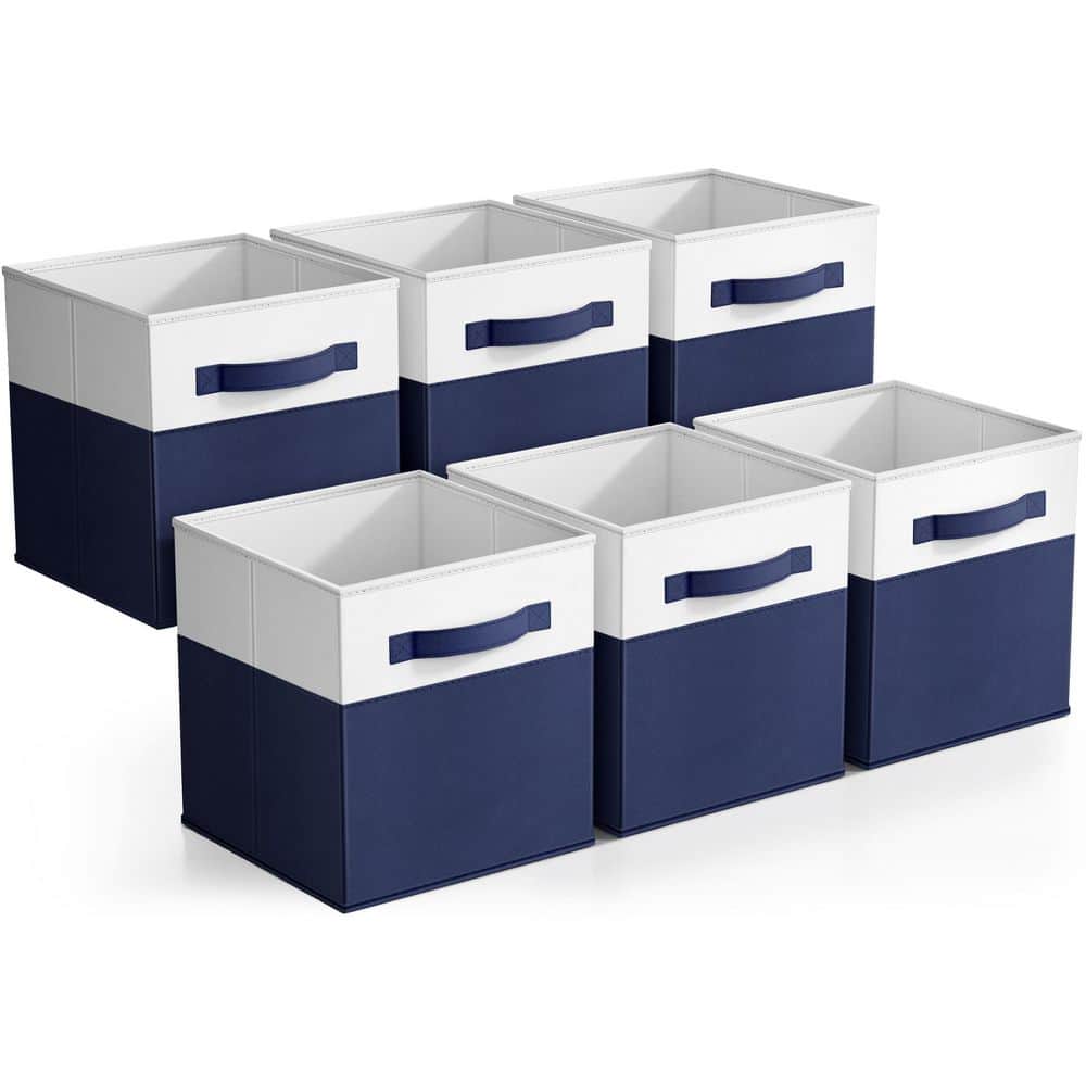 Foldable 2-Toned Storage Bins with Handles for Closet, Blue 10.5 in. x 11 i