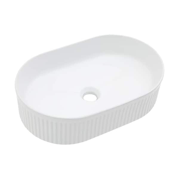Unbranded 19.31 in. x 12.19 in. Oval Ceramic Vessel Bathroom Sink in White
