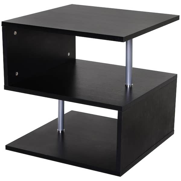 HOMCOM 20 in. Black Square Wood S-Shaped End Table
