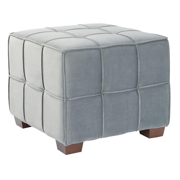 OSP Home Furnishings Sheldon Moonlit Fabric with Coffee Wooden Legs Tufted Ottoman