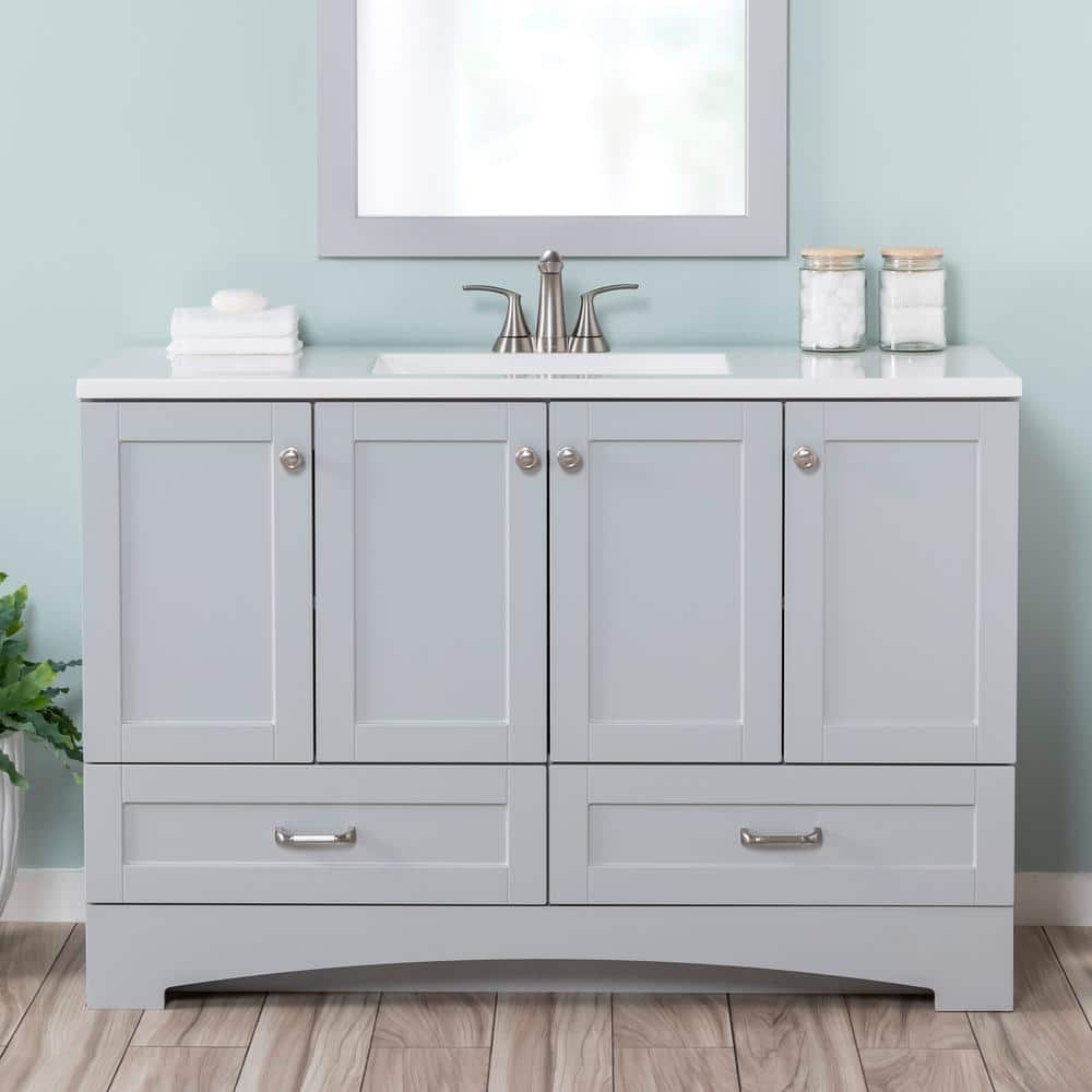 Lancaster 48 in. W x 19 in. D x 33 in. H Single Sink Bath Vanity in Pearl Gray with White Cultured Marble Top -  Glacier Bay, LC48P2-PG