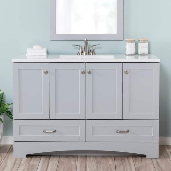 Glacier Bay Lancaster 48 in. W x 19 in. D x 33 in. H Single Sink Bath Vanity in Pearl Gray with White Cultured Marble Top