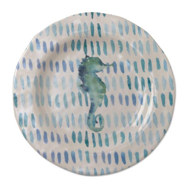 Tag 9 in. Melamine Salad Plates in Ocean Blue with Seahorses (Set of 4)