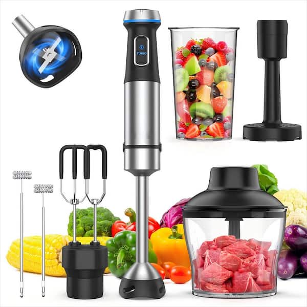 6 in 1 Hand Blender with Stainless Steel Blade, 15 Speed Stick Blenders Electric, Black