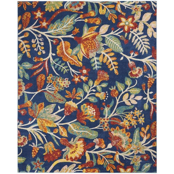 9 ft. x 12 ft. Blue Floral Washable Area Rug