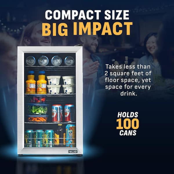 17 in. 100 (12 oz.) Can Beverage Cooler with Glass Door in Stainless Steel