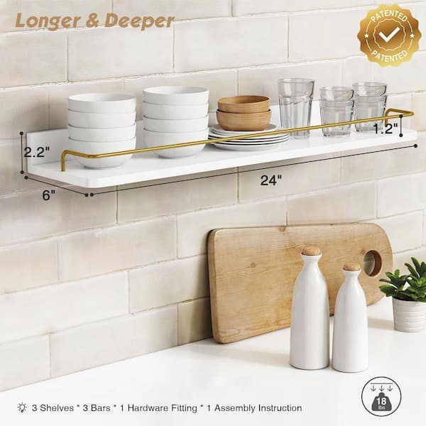 JYL HOME Modern Floating Shelf 23.6 Inch, Heavy Duty Wall Mount – 2-Pack Gold Finish For Living Room, Bedroom, Bathroom