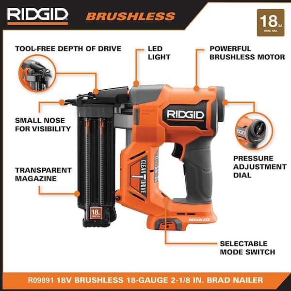 RIDGID 18V Brushless Cordless 18-Gauge 2-1/8 in. Brad Nailer with OCTANE Brushless 3-Speed 1/4 Sheet Sander (Tools Only)