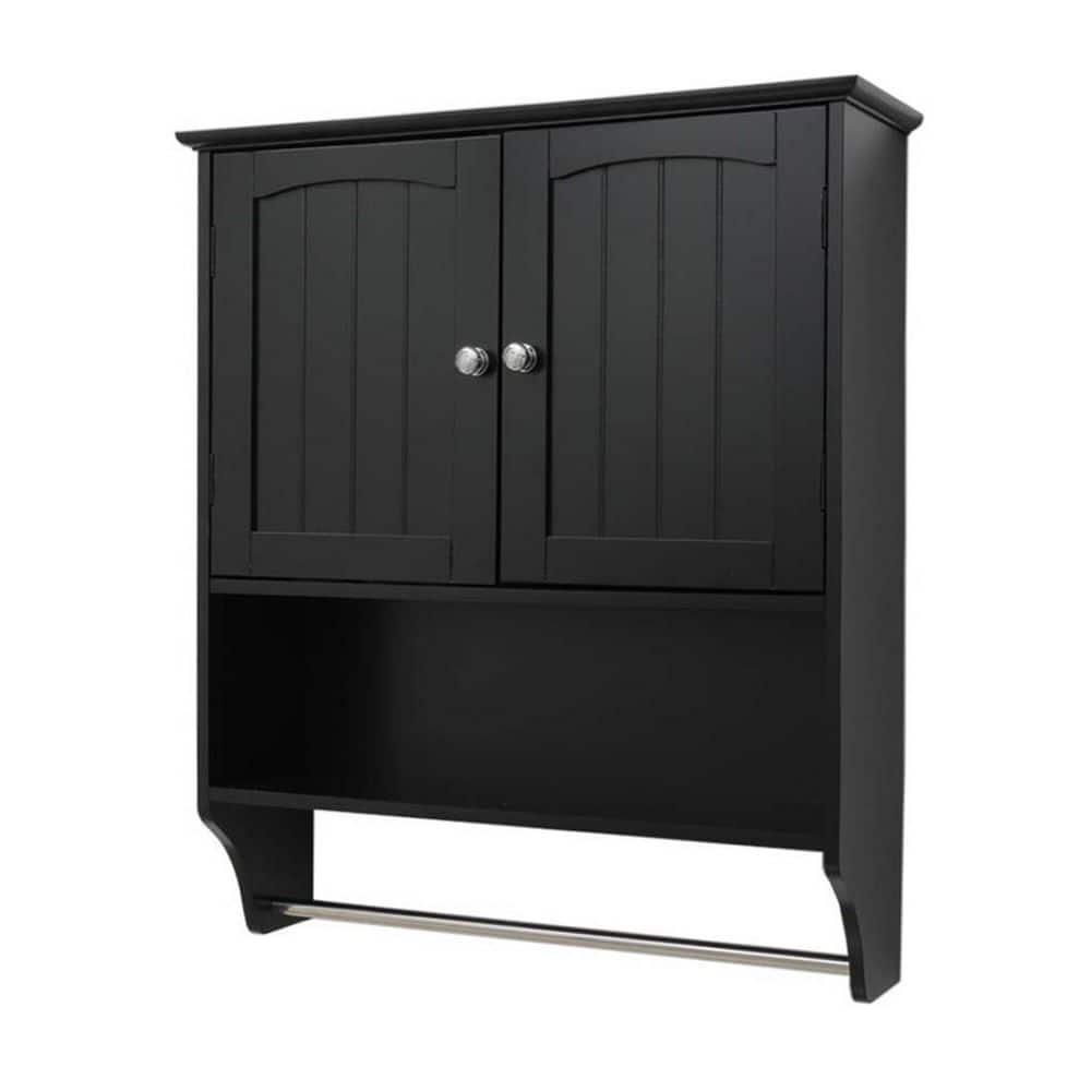 Dracelo 23.6 in. W x 7.9 in. D x 27.6 in. H Black Wood Wall Mounted ...