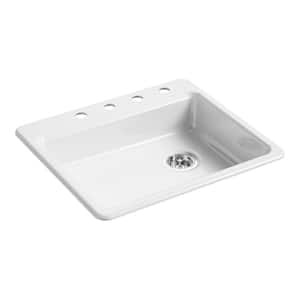 Riverby Drop-In Cast Iron 25 in. 4-Hole Single Basin Kitchen Sink in White