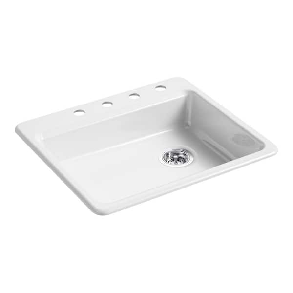 KOHLER Riverby Drop-In Cast Iron 25 in. 4-Hole Single Basin Kitchen Sink in White