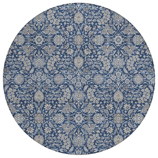Chantille Machine Washable Indoor/Outdoor Abstract ACN3101 Navy 8 ft. x 8 ft. Round Rug