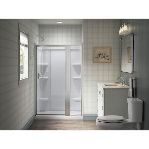 Attend 45 in. W x 69 in. H Pivot Framed Shower Door in Bright Silver