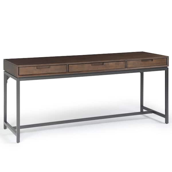 Simpli Home Banting Solid Hardwood Industrial 72 in. Wide Desk in Walnut Brown